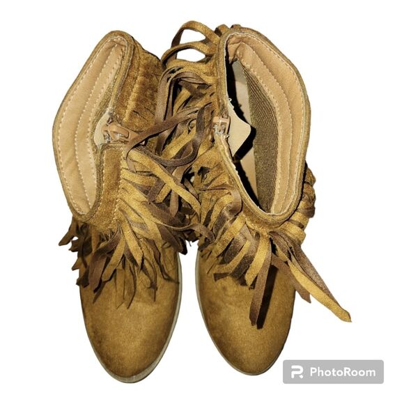 Soda fringe bootie women's size 6 comfy heel boots ankle boots caramel stylish - Picture 13 of 13